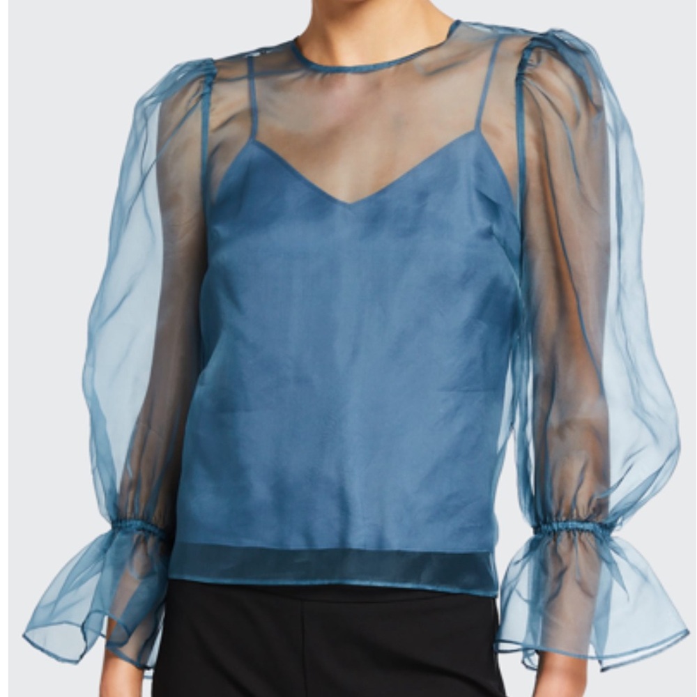 CINQ À SEPT Blue 2 Piece Mesh Top